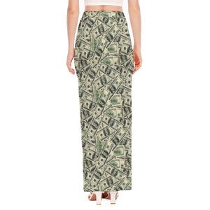 US Dollar Print High Slit Maxi Skirt