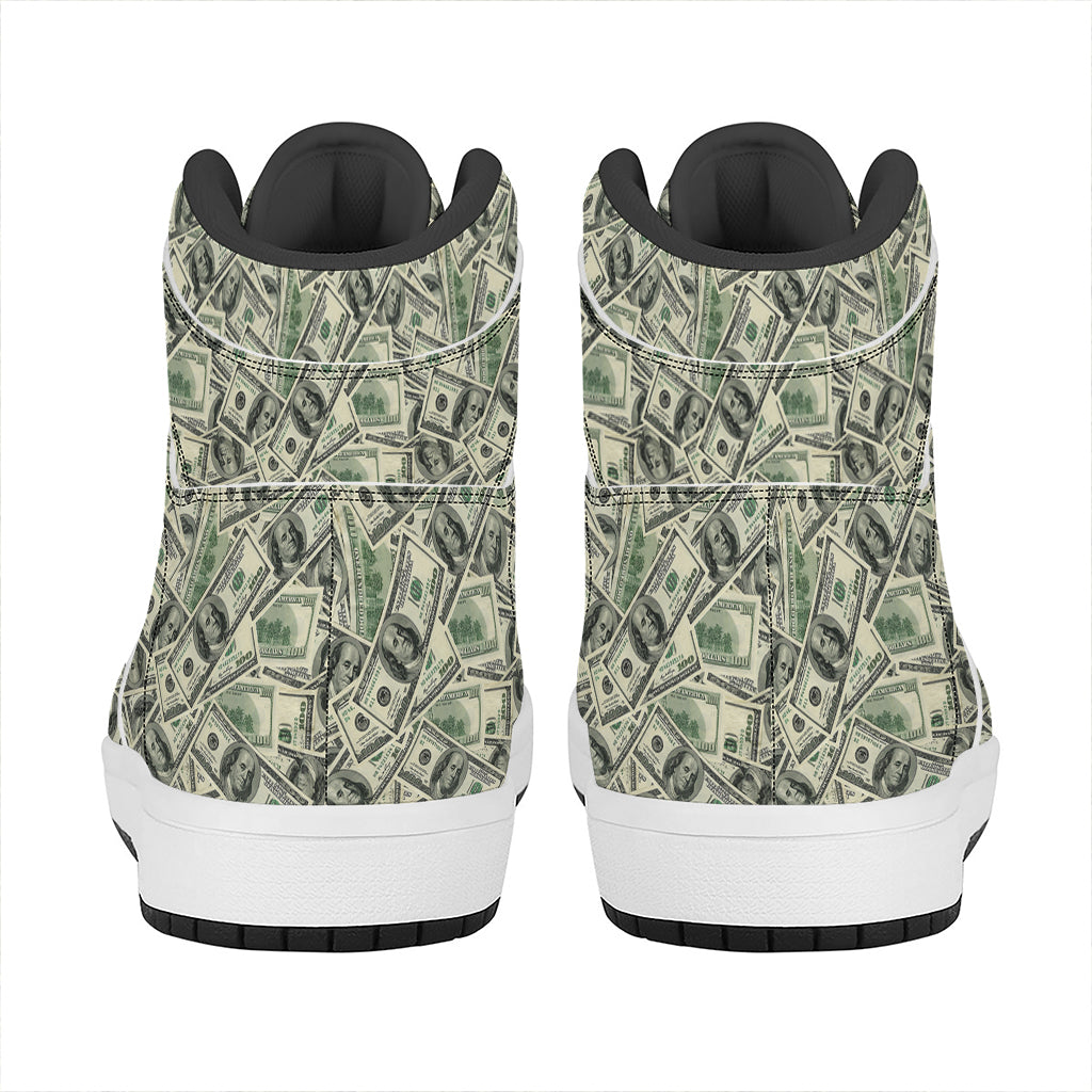 US Dollar Print High Top Leather Sneakers