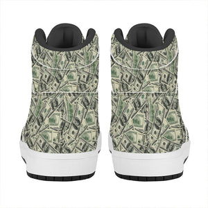 US Dollar Print High Top Leather Sneakers