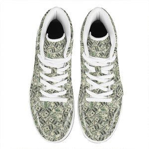 US Dollar Print High Top Leather Sneakers