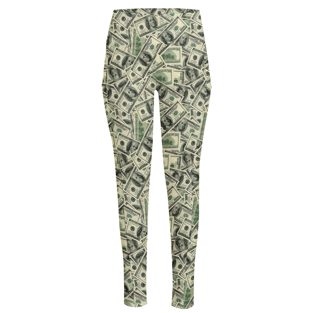 US Dollar Print High-Waisted Pocket Leggings