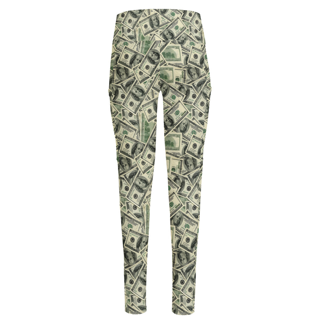 US Dollar Print High-Waisted Pocket Leggings