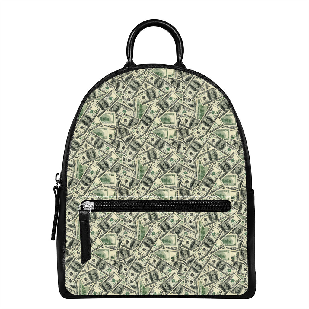 US Dollar Print Leather Backpack