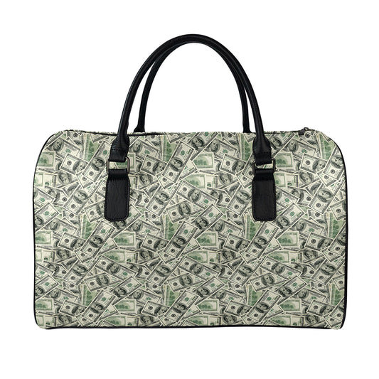 US Dollar Print Leather Duffle Bag