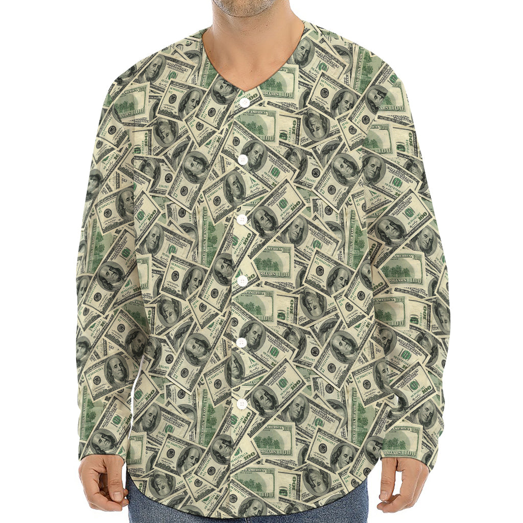 US Dollar Print Long Sleeve Baseball Jersey