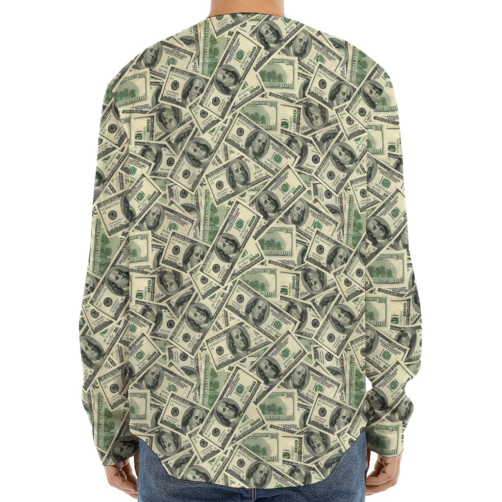 US Dollar Print Long Sleeve Baseball Jersey