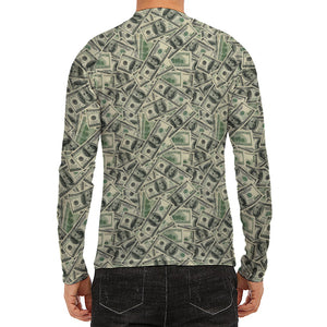 US Dollar Print Men's Long Sleeve Rash Guard