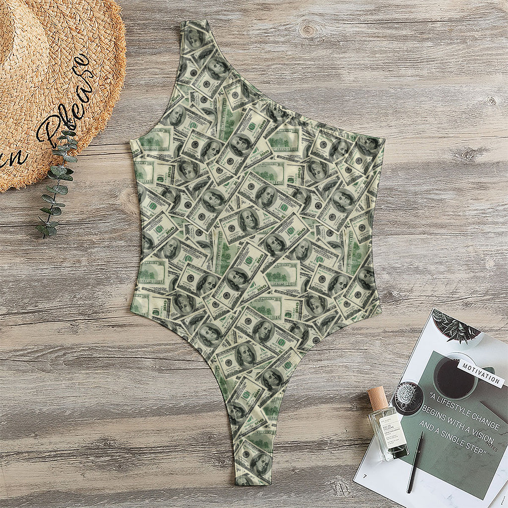 US Dollar Print One Shoulder Bodysuit