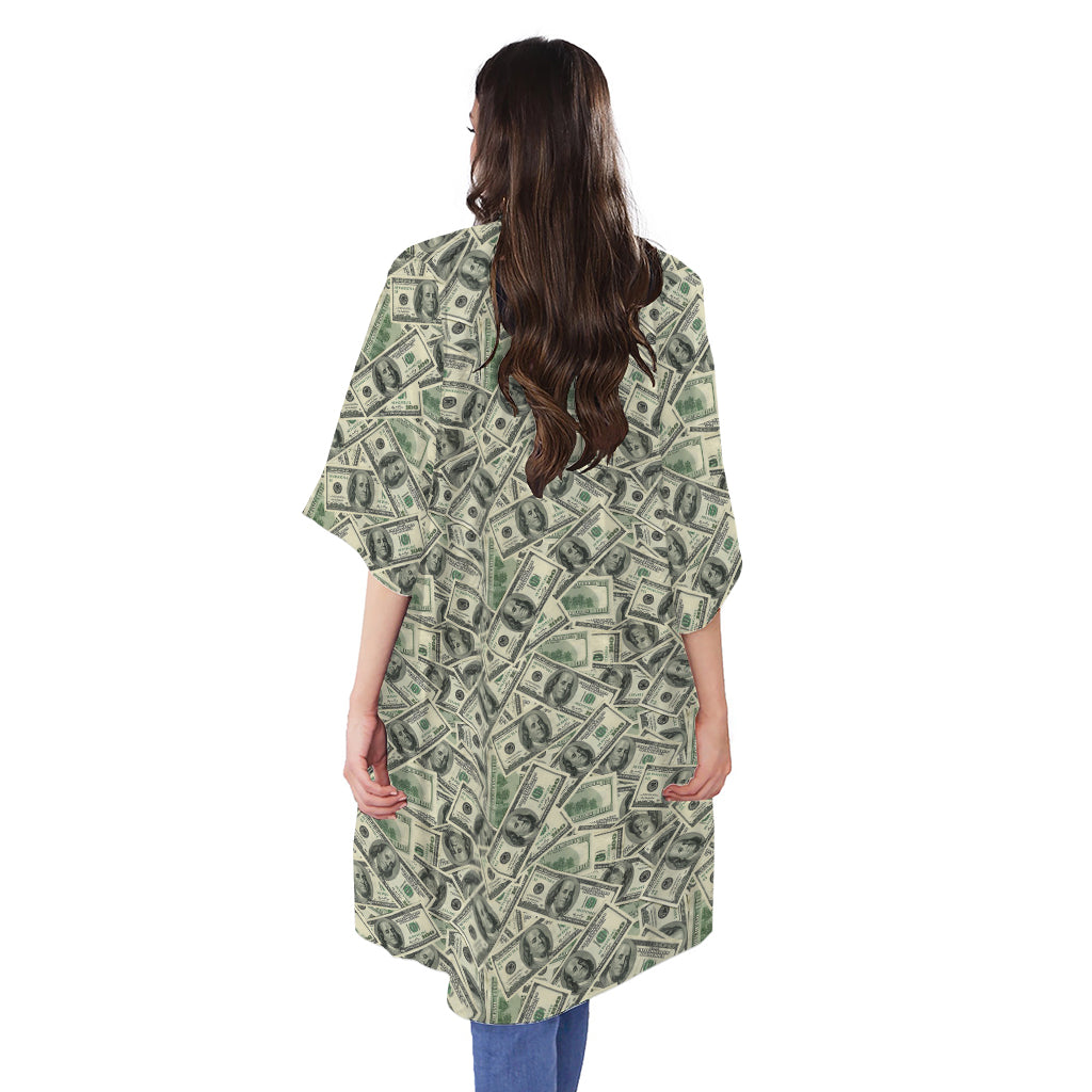 US Dollar Print Open Front Beach Cover Up