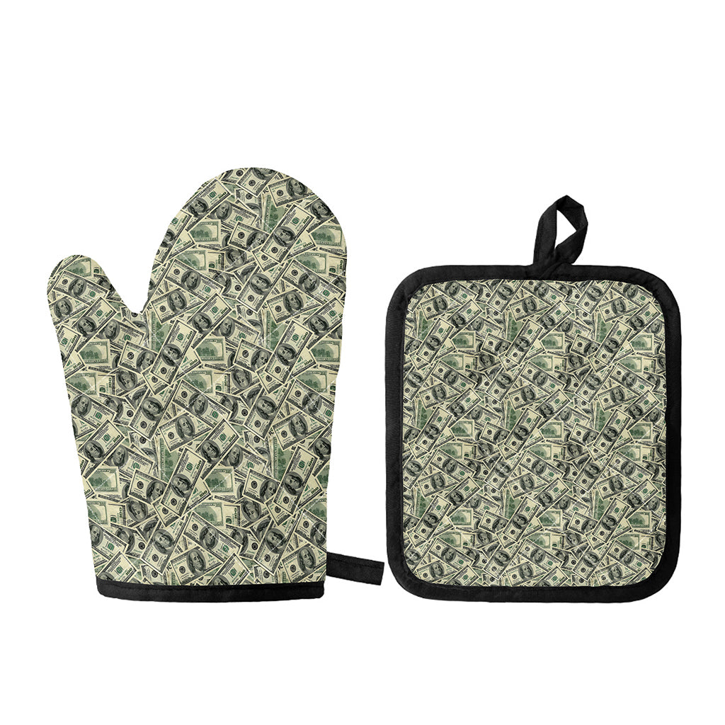 US Dollar Print Oven Mitt And Pot Holder Set