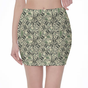 US Dollar Print Pencil Mini Skirt