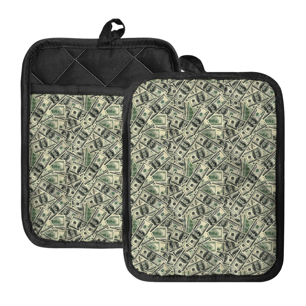 US Dollar Print Pot Holders With Pocket