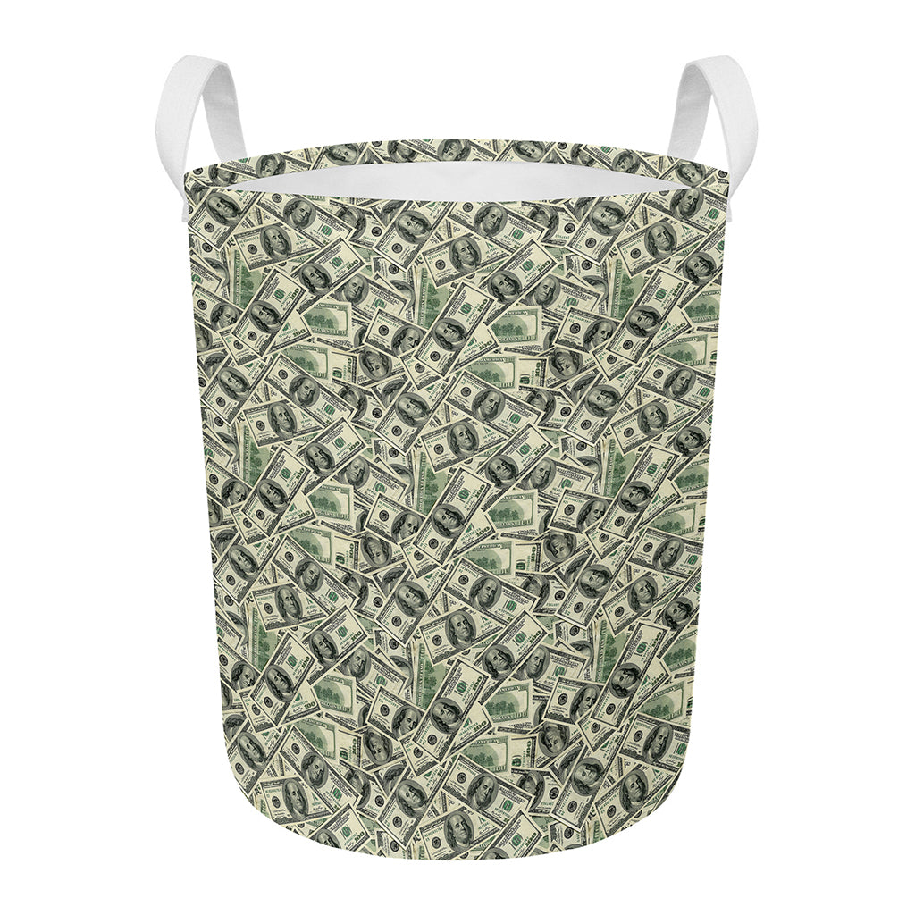 US Dollar Print Round Laundry Basket