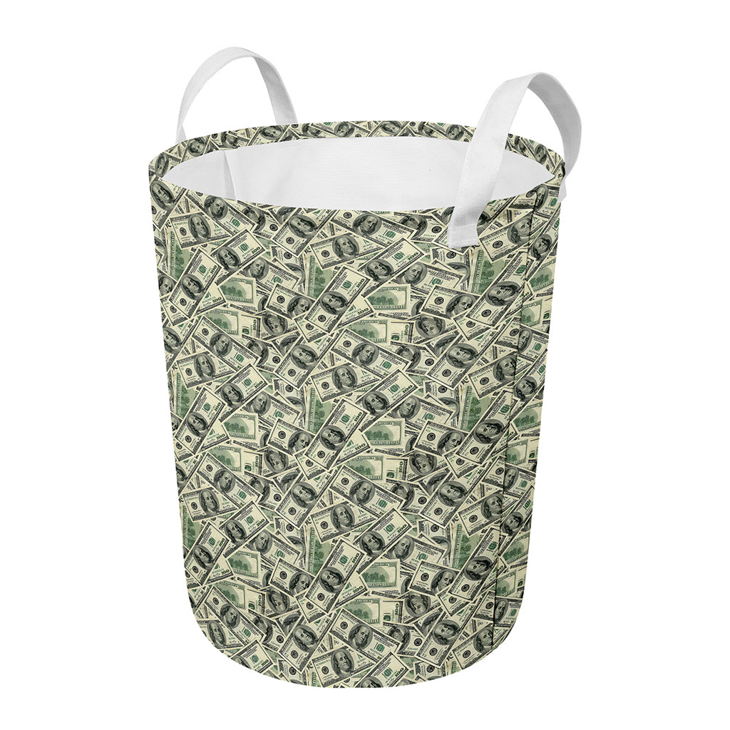 US Dollar Print Round Laundry Basket