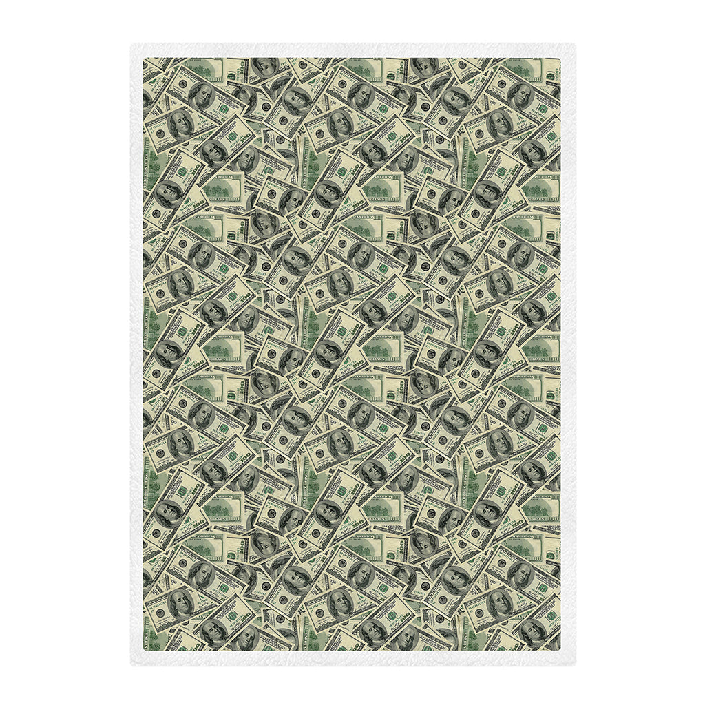 US Dollar Print Sherpa Blanket