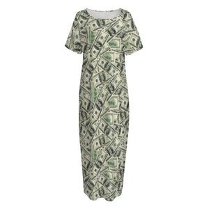 US Dollar Print Short Sleeve Long Nightdress