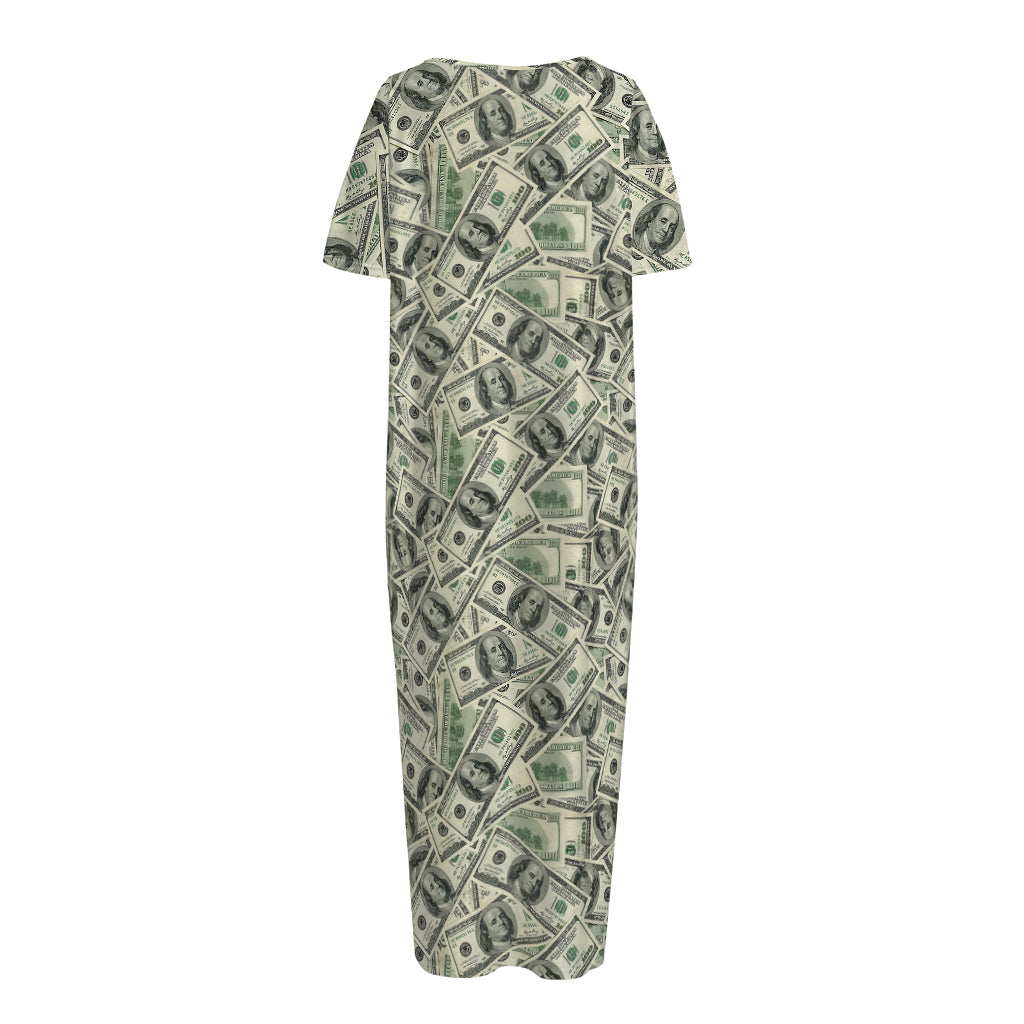 US Dollar Print Short Sleeve Long Nightdress