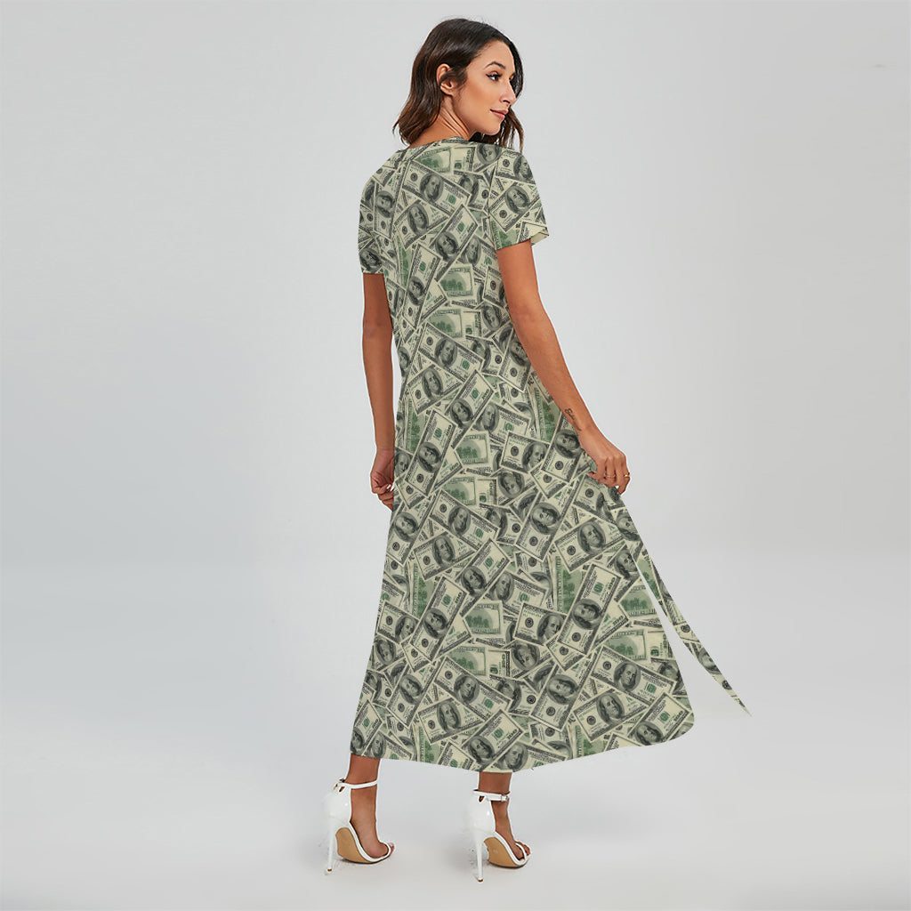 US Dollar Print Short Sleeve Maxi Dress