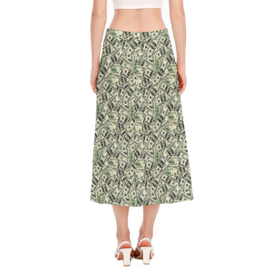 US Dollar Print Side Slit Midi Skirt