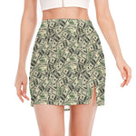 US Dollar Print Side Slit Mini Skirt