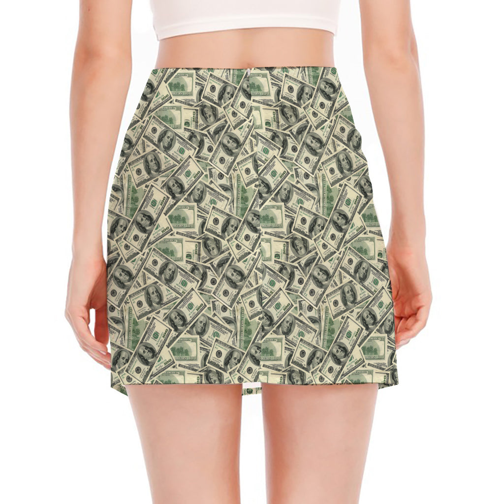 US Dollar Print Side Slit Mini Skirt