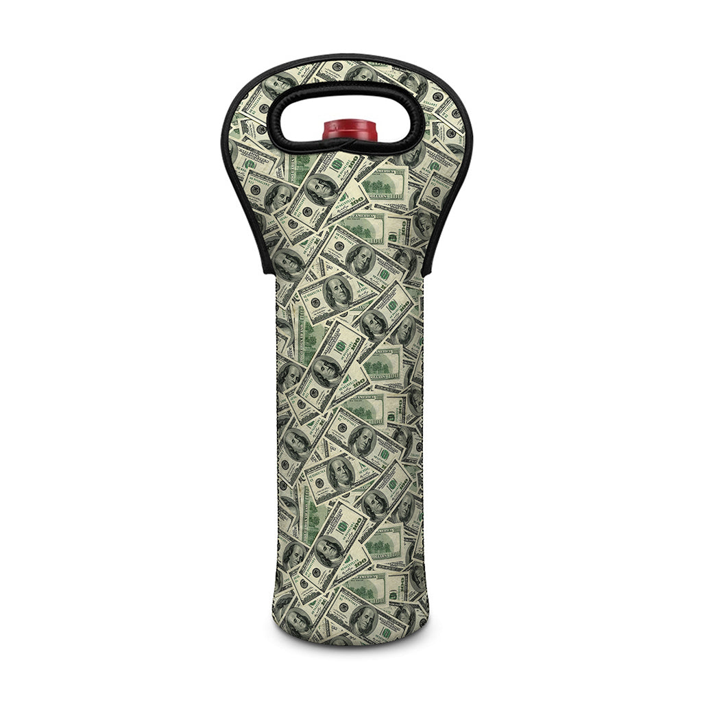 US Dollar Print Single Neoprene Wine Tote