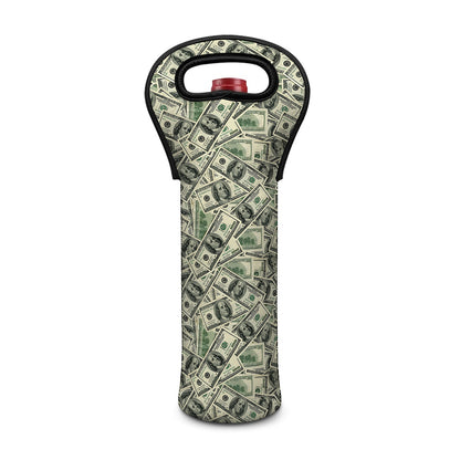 US Dollar Print Single Neoprene Wine Tote