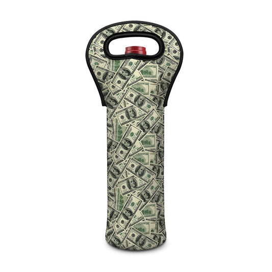 US Dollar Print Single Neoprene Wine Tote