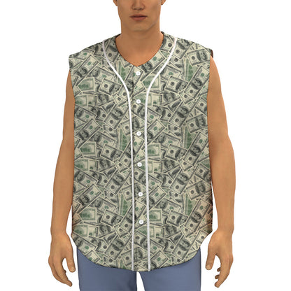 US Dollar Print Sleeveless Baseball Jersey