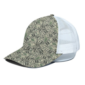 US Dollar Print White Mesh Trucker Cap