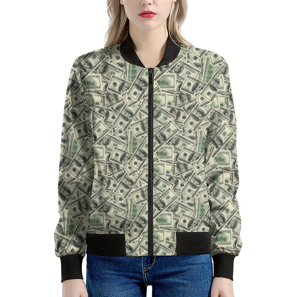 US Dollar Print Women's Bomber Jacket