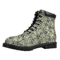 US Dollar Print Padded Collar Lace Up Boots