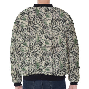 US Dollar Print Zip Sleeve Bomber Jacket