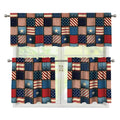 USA Denim Patchwork Pattern Print 3 Piece Kitchen Curtains