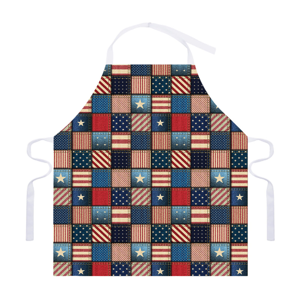 USA Denim Patchwork Pattern Print Adjustable Apron