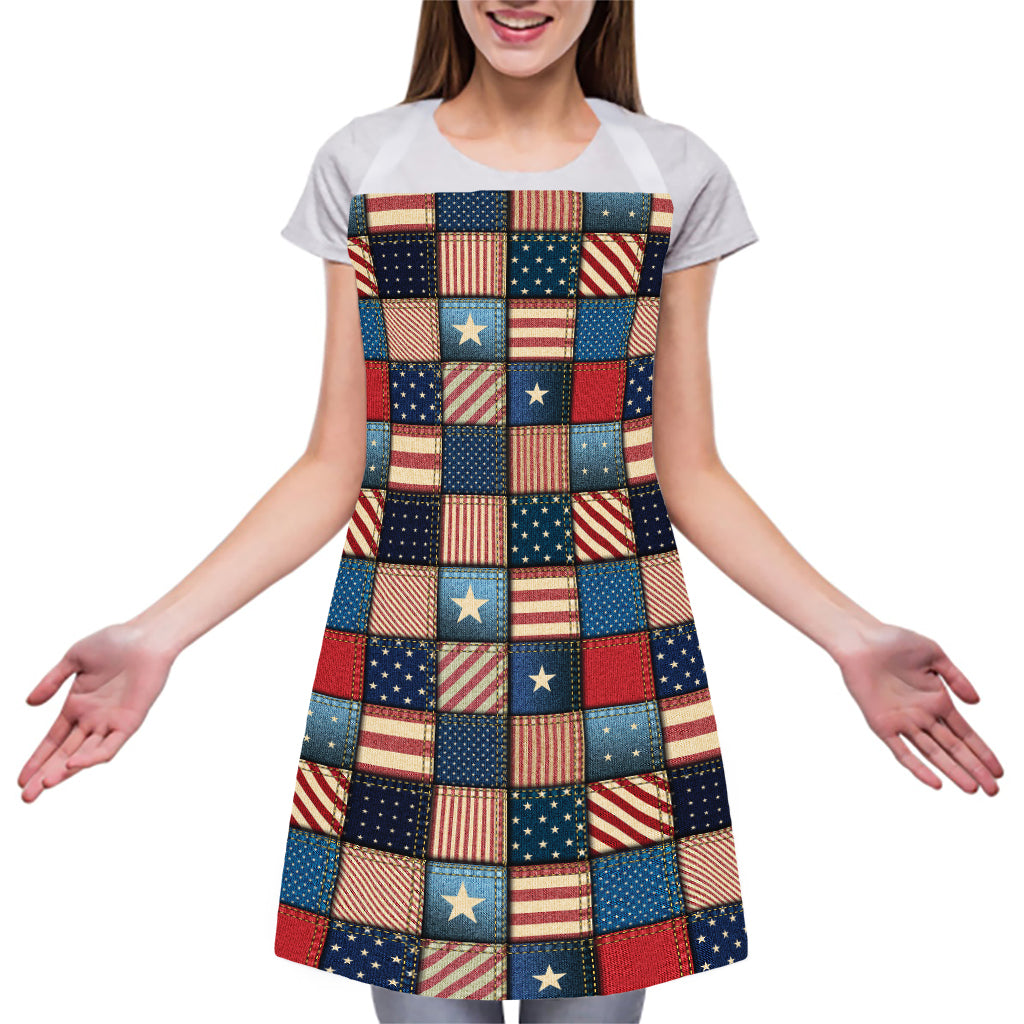 USA Denim Patchwork Pattern Print Adjustable Apron