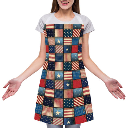 USA Denim Patchwork Pattern Print Adjustable Apron