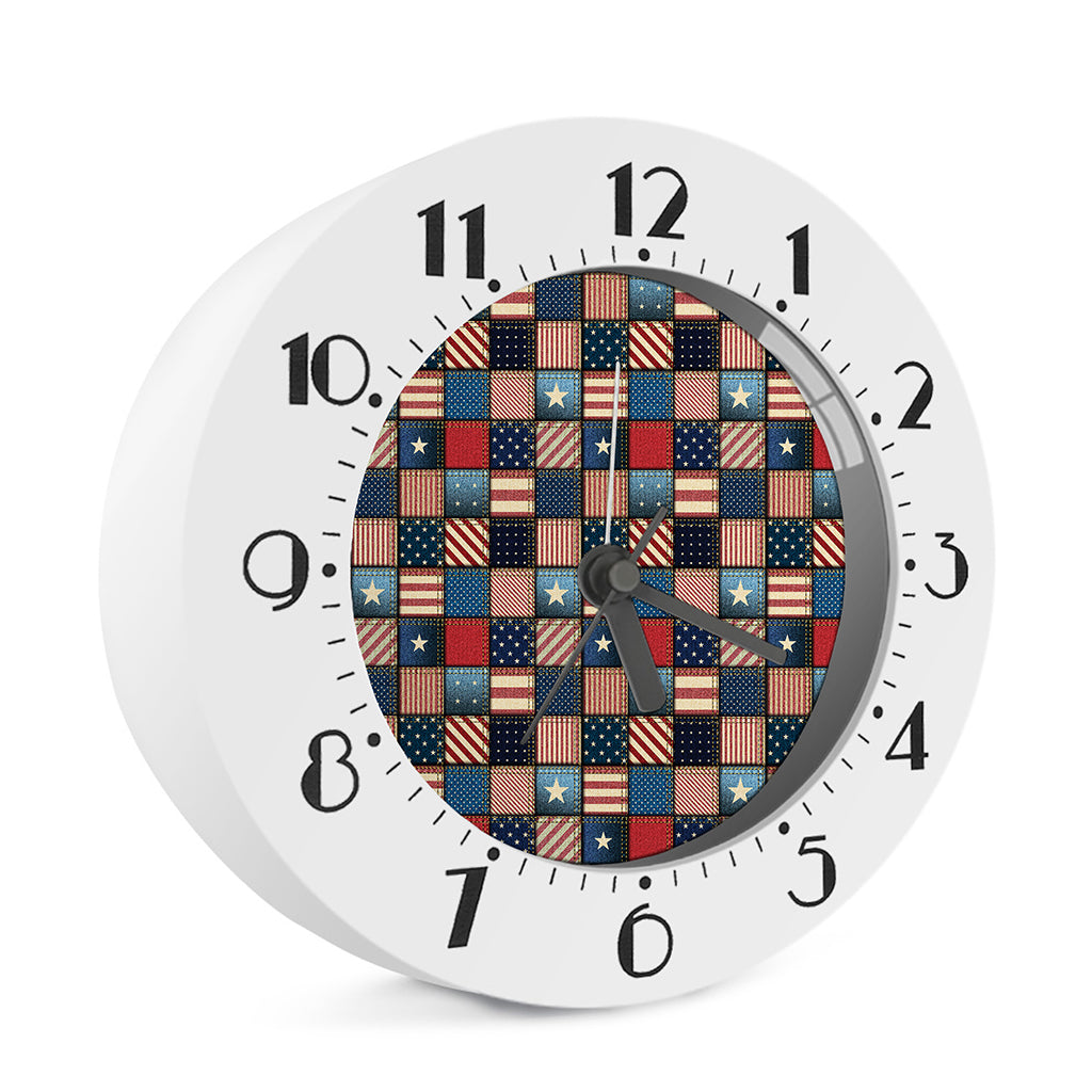 USA Denim Patchwork Pattern Print Alarm Clock