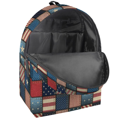 USA Denim Patchwork Pattern Print Backpack