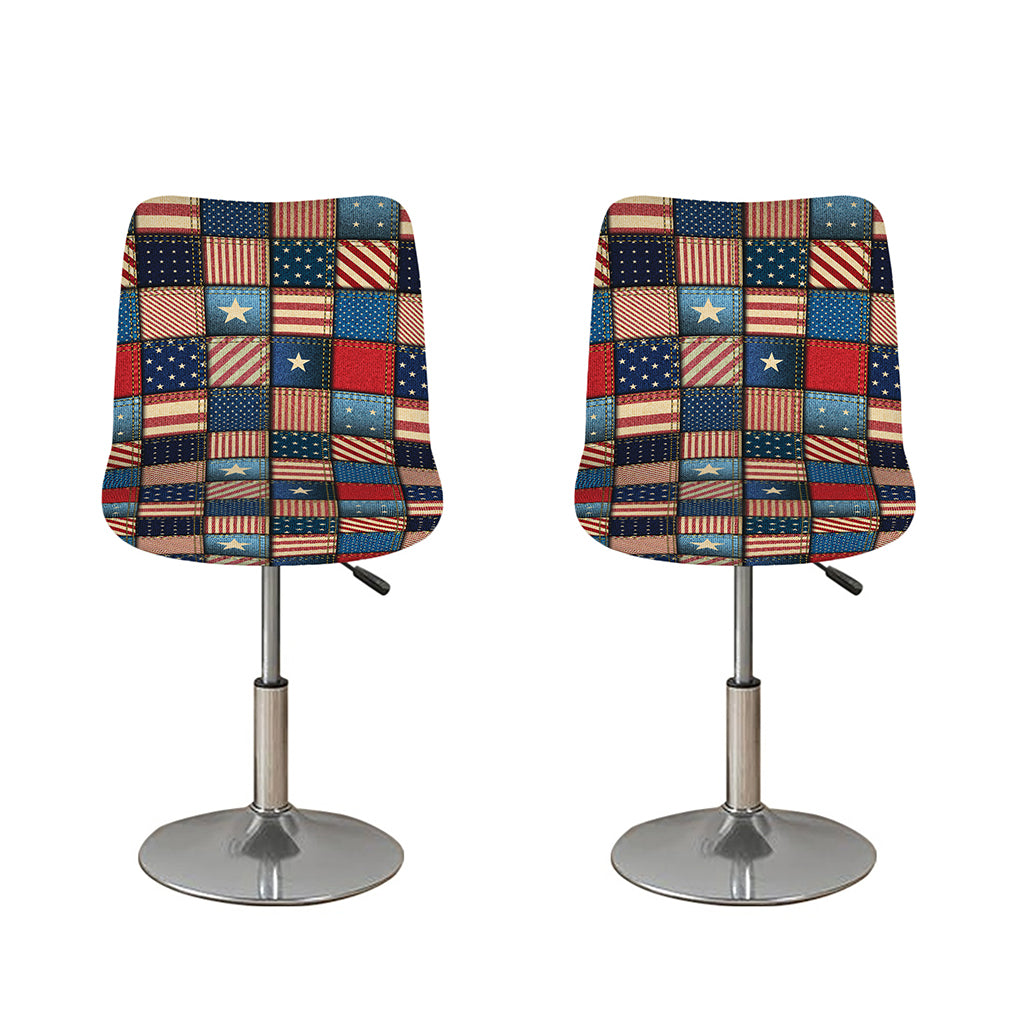 USA Denim Patchwork Pattern Print Bar Stool Covers