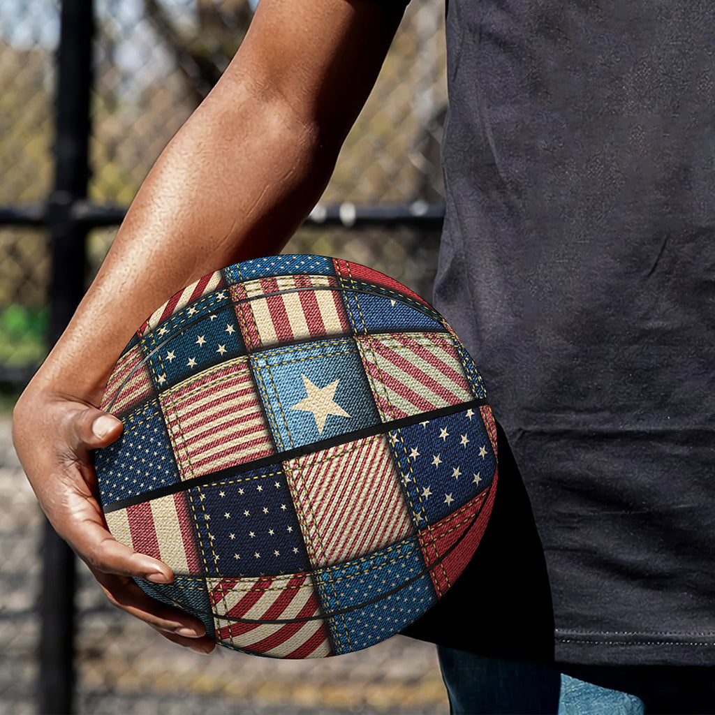 USA Denim Patchwork Pattern Print Basketball