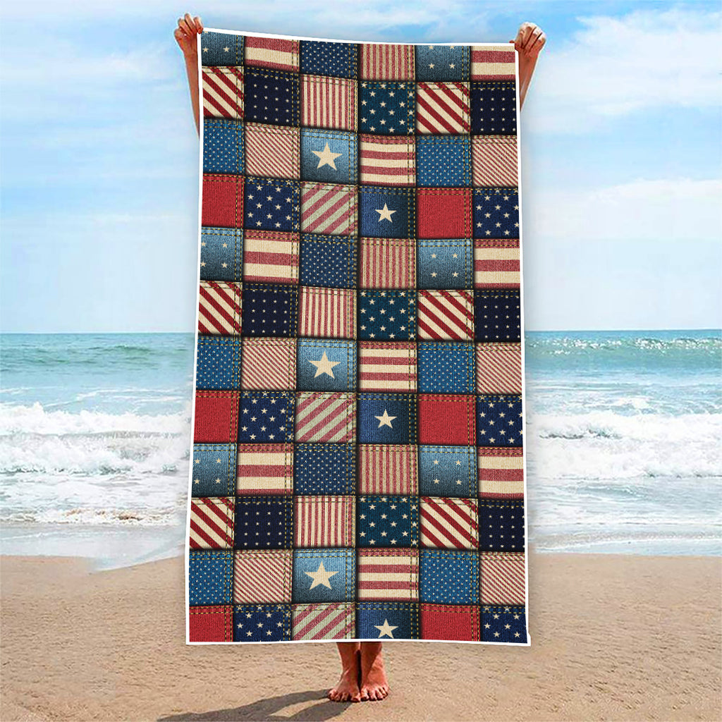 USA Denim Patchwork Pattern Print Beach Towel