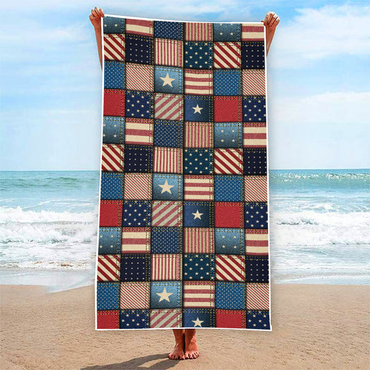 USA Denim Patchwork Pattern Print Beach Towel