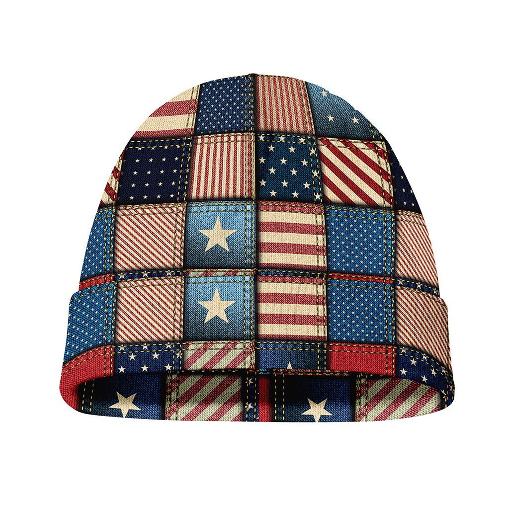 USA Denim Patchwork Pattern Print Beanie