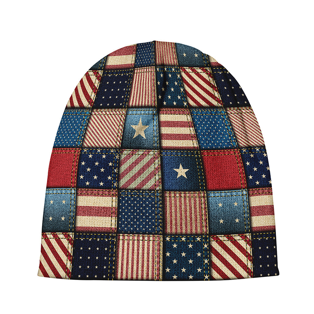 USA Denim Patchwork Pattern Print Beanie