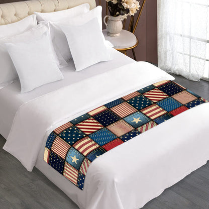 USA Denim Patchwork Pattern Print Bed Runner