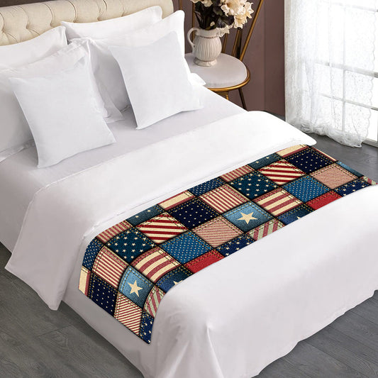 USA Denim Patchwork Pattern Print Bed Runner