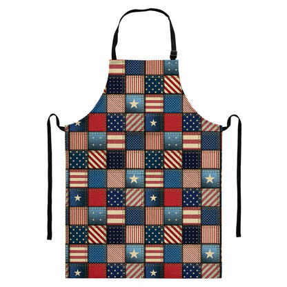 USA Denim Patchwork Pattern Print Bib Apron With Pocket