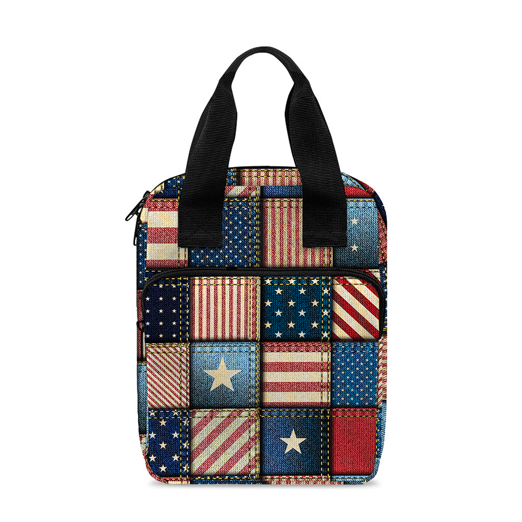 USA Denim Patchwork Pattern Print Bible Tote Bag
