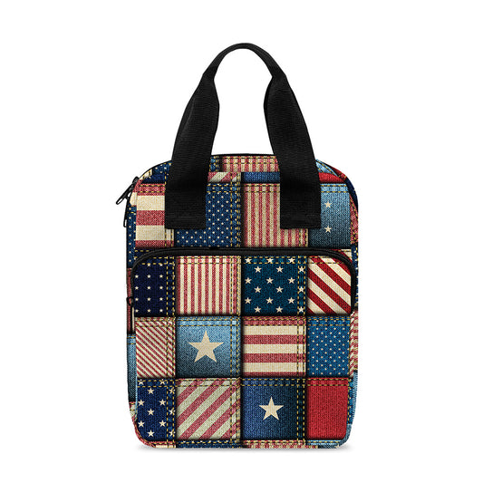 USA Denim Patchwork Pattern Print Bible Tote Bag